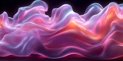 Poster - A mesmerizing display of flowing, translucent waves in soft pink and purple hues, creating an ethereal and dreamy atmosphere, perfect for digital art or abstract themes.