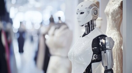 Poster - A robotic fashion stylist organizing a high-profile fashion show in a cosmopolitan city, fashion and glamorous setting with runway models and haute couture