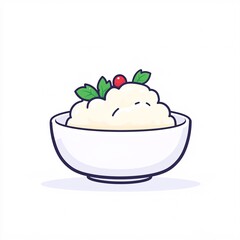 Wall Mural - 2408_031.A simple vector icon illustration depicting a medium-sized white serving dish, viewed from the side, mashed potatoes inside, strong outline, at center for a website isolated white background