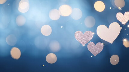 Wall Mural - Romantic Blue Bokeh with Sparkling Hearts: A dreamy Valentine's Day or romantic backdrop featuring delicate, glittering hearts against a soft blue bokeh background.