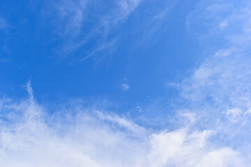 Wall Mural - beautiful blue sky and white fluffy group of clouds with sunrise in the morning, natural background
