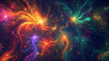 Wall Mural - abstract colorful nebula with glowing particles and swirling energy.