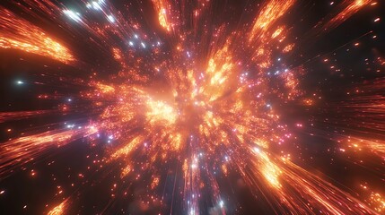 Wall Mural - abstract cosmic explosion with vibrant light streaks and particles.