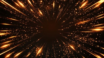 Wall Mural - abstract golden light streaks and particles radiating from center on black background.