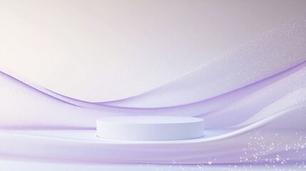 Poster - Elegant purple backdrop with smooth waves and a circular podium for product presentation, capturing a modern minimalist aesthetic ideal for branding and marketing campaigns