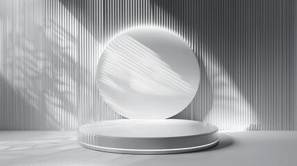 Poster - Modern Minimalist Studio Setting Featuring a Circular Display Platform Against a Textured Wall with Soft Light Casting Shadows