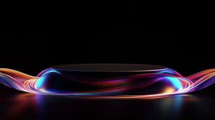 Poster - Abstract Display Stand with Colorful Light Trails Against a Black Background for Product Presentation and Creative Visuals