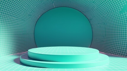 Poster - Modern Abstract Showcase with Circular Background and Elevated Platform in Soft Turquoise Color, Perfect for Product Displays and Creative Presentations