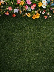 Poster - Colorful flowers create a beautiful display on the green meadow, bringing life and vibrancy to the sunny landscape. Generative AI