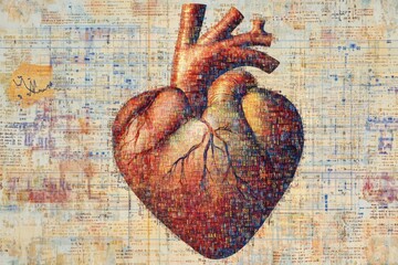 Aufkleber - A realistic human heart is surrounded by intricate digital code, symbolizing the connection between human health and technology in modern times. Generative AI