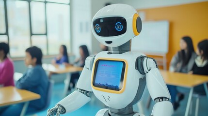 Poster - A robotic teacher conducting interactive lessons in a virtual classroom for students around the globe, educational and global setting with virtual classroom technology and diverse student profiles