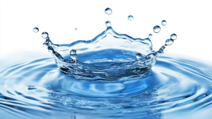 Poster - A splash of water with droplets suspended in mid-air, isolated against a pure white background.