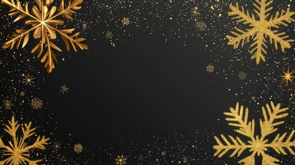 Poster - Christmas border with sparkling gold snowflakes, text space, and abstract feel on transparent background for a holiday overlay.