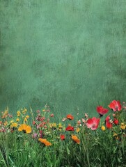 Poster - A vibrant display of assorted wildflowers fills the meadow, creating a picturesque view in a tranquil, sunny environment. Generative AI