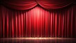 © lapeepon - Red curtain stage with soft lighting creating a dramatic setting, theater, performance, entertainment, show, spotlight, dramatic