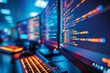 © mankjon - Futuristic cybersecurity hub with vibrant neon lighting showcasing real-time coding activity on multiple monitors