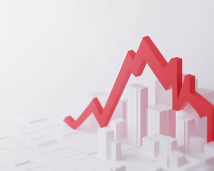 Poster - Abstract 3D Composition of Red Graph Trend Over White Background Representing Financial Growth, Market Analysis, and Investment Strategies in Business Context