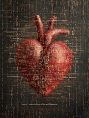 Aufkleber - A detailed depiction of a human heart surrounded by complex digital code, illustrating the intersection of biology and technology. Generative AI