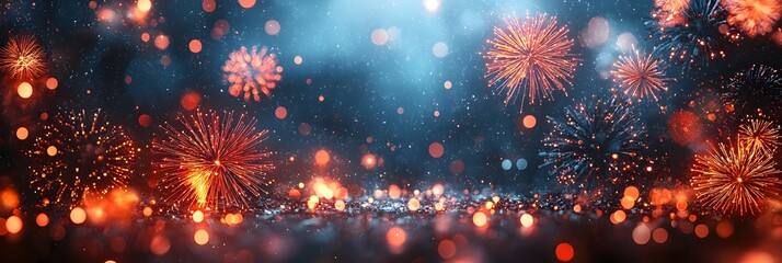 Poster - Colorful and Vibrant Fireworks Display Celebrating the New Year 2025 with Ample Copy Space for Text or Graphic Overlay on a Dark Sky Background