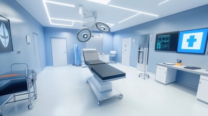 Poster - A sophisticated AI-driven virtual healthcare consultation system, clean medical office with interactive interfaces and real-time patient-doctor communication tools, Healthcare style