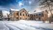© lapeepon - Creepy and eerie abandoned mental health facility covered in snow during winter, abandoned, haunting, foreboding, mental health