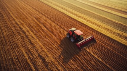 Aufkleber - Advanced robotic machines are actively working on a farm, planting or harvesting crops in the golden light of the early morning. Generative AI