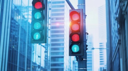 Poster - A sophisticated AI-powered smart traffic signal system, modern city streets with advanced traffic management interfaces and real-time signal optimization, Urban style