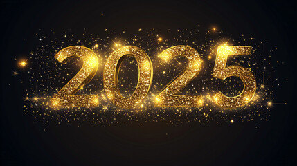 Wall Mural - 2025 happy new year abstract shiny gold glitter wave with bokeh design element