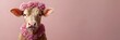 © Heng Heng - AI Stock - Sacred cow with a garland of flowers isolated on a clean background offering lots of copy space for spiritual or cultural design elements