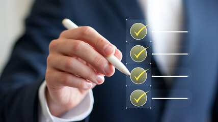 Checklist Completion Concept,a professional marking off tasks on a virtual checklist, symbolizing productivity, organization, and goal achievement