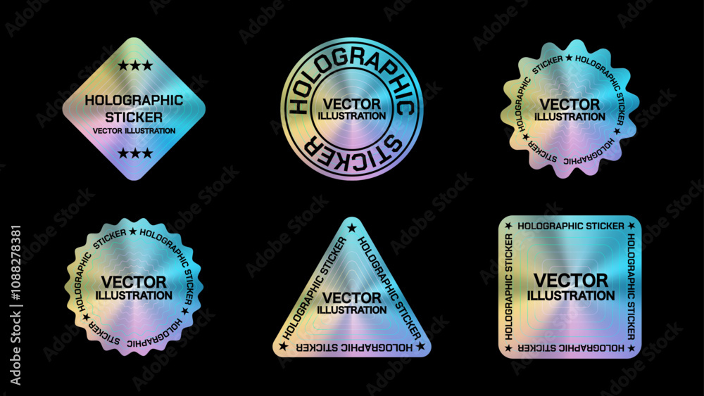 Premium Holographic Sticker and Label Set in Various Shapes: Square ...