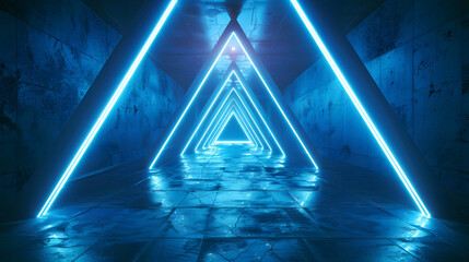 Aufkleber - abstract blue futuristic background. space from glowing neon light tubes of astera on a black backgr