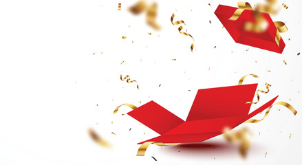 Wall Mural - opening red gift boxes with golden ribbons