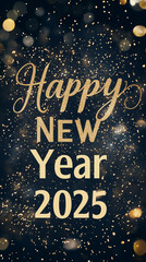 Wall Mural - 2025 happy new year abstract shiny gold glitter wave with bokeh design element