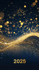Wall Mural - 2025 happy new year abstract shiny gold glitter wave with bokeh design element