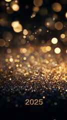Wall Mural - 2025 happy new year abstract shiny gold glitter wave with bokeh design element