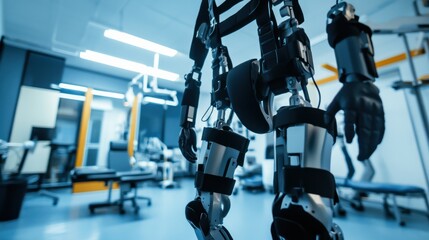 Aufkleber - An advanced rehabilitation center using robotic exoskeletons to assist patients with physical therapy, Medical robotics style, photo of