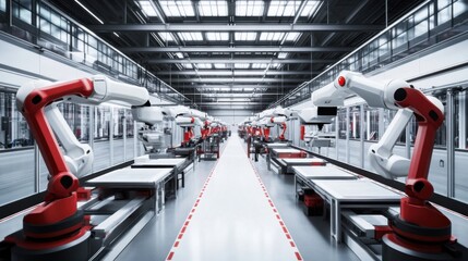 Aufkleber - An advanced robotics manufacturing plant, filled with robotic arms and automated assembly lines, Robotics technology style
