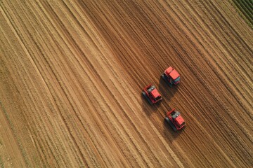 Aufkleber - Automated farming machines work diligently to plant crops across a large field, creating systematic furrows in the earth. Generative AI