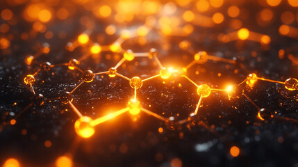 Wall Mural - An abstract medical technology background featuring orange tones and geometric patterns symbolizing innovation, healthcare, digital progress, and scientific advancements in medicine and technology