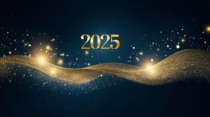 Wall Mural - 2025 happy new year abstract shiny gold glitter wave with bokeh design element