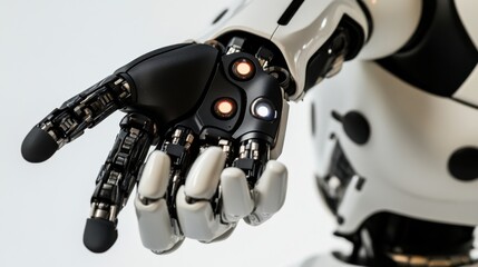 Fototapete - An extreme close-up of a humanoid robot's advanced gesture recognition sensors, demonstrating precise motion detection and interactive capabilities, Robotics technology style
