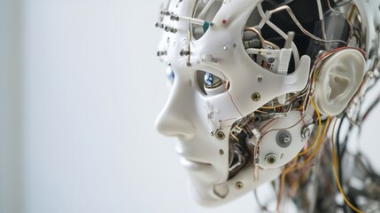 Aufkleber - An extreme close-up of a humanoid robot's neural interface electrodes, showcasing brain-machine interface capabilities and neural signal processing, Robotics technology style