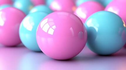 Wall Mural - Pink and blue glossy spheres.  Close-up view of shiny balls.