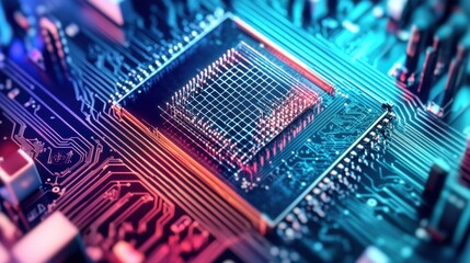 Poster - An extreme close-up of a quantum processor chip, showing superconducting qubits and quantum computing architecture, Quantum computing style