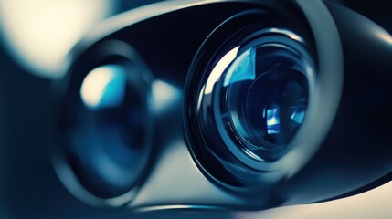 Poster - An extreme close-up of a virtual reality headset lens, showing immersive virtual environments, Virtual reality technology style