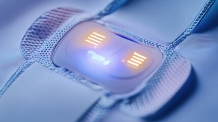Poster - An extreme close-up of a wearable biometric sensor patch, monitoring vital signs and health metrics in real-time, Wearable technology style