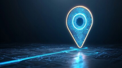 Aufkleber - Vibrant Digital Blue Location Pin with Glowing Trail in Futuristic Style Representing the Concept of Real Time GPS Tracking and Navigation