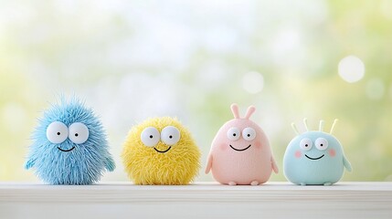 Poster - Charming of Happy Microscopic Germs and Microbes with Cartoon Facial Expressions Set Against a Soft Bokeh Pastel Background Evoking a Whimsical and Vibrant Vibe