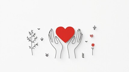 Aufkleber - Embracing Heart Icon Symbolizing Love and Kindness in Minimalist Abstract Design  Simplified Graphic Representing Connection Compassion and Charitable Support